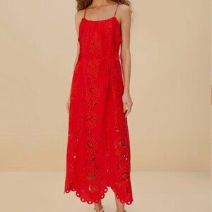 Farm Rio Red Flowers Richelieu Lenzing™ Ecovero™ Euroflax™ Maxi Dress Size L
